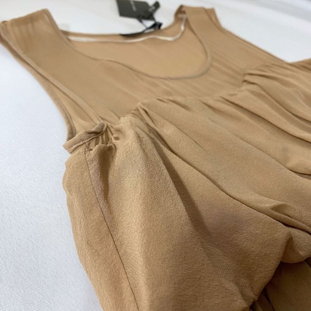 NWT ZARA BEIGE NUDE 100% SILK PUFFY LAYERED MINI SLEEVELESS DRESS - XS - Picture 7 of 9